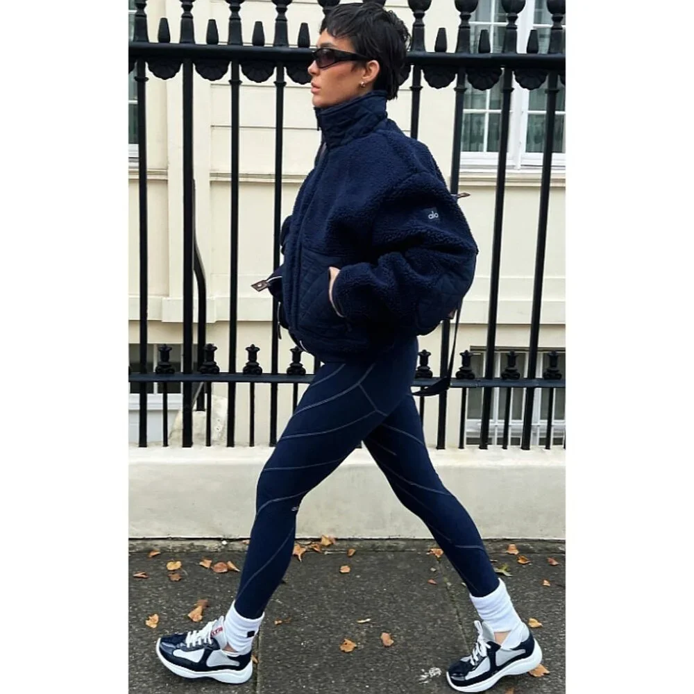 Alo High-Waist Sunray Leggings Navy Ivory Alosoft Hi-Rise Waisted Tights Skinny